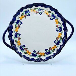 Santo Stefano di Camastra Sicily Round Serving Platter Fruit Motif Navy Signed